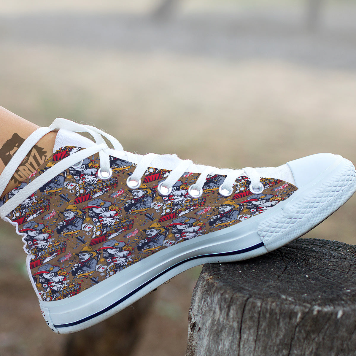American Old West History Print Pattern White High Top Shoes-grizzshop