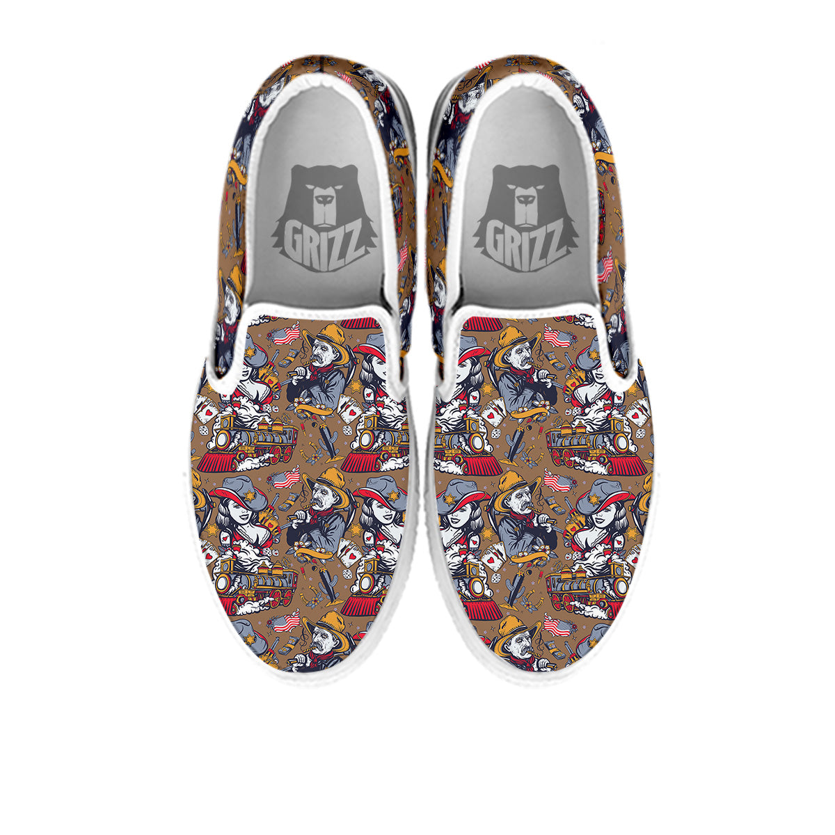 American Old West History Print Pattern White Slip On Shoes-grizzshop