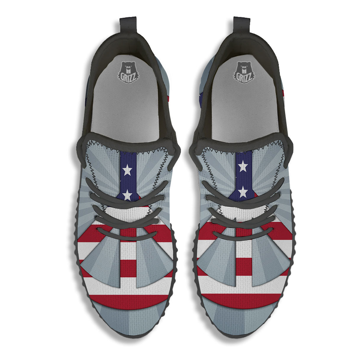 American Peace Flag Print Black Walking Shoes-grizzshop