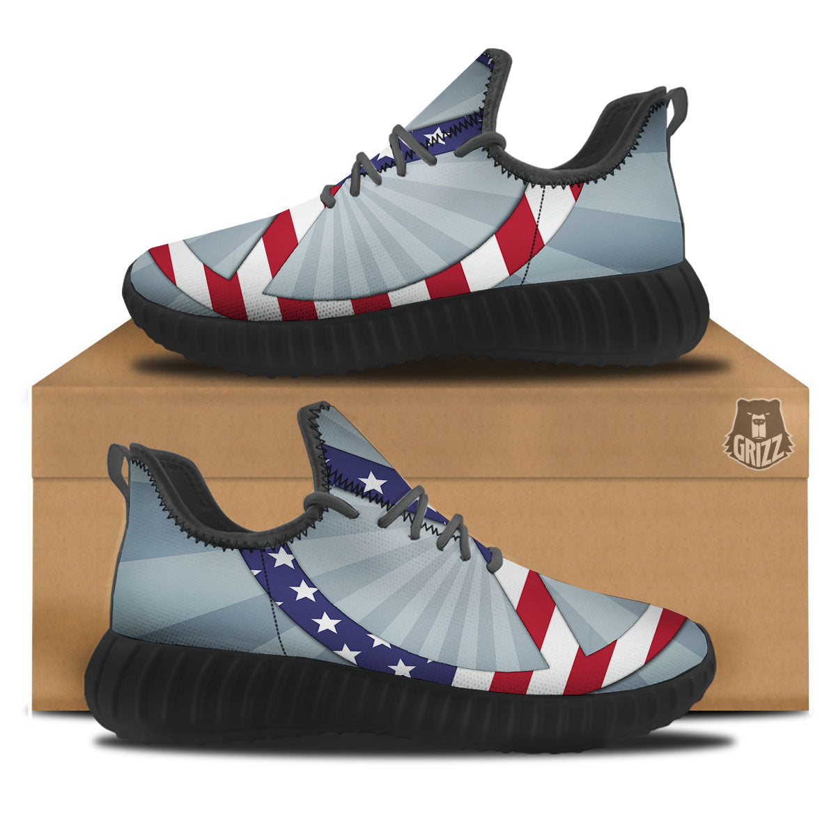 American Peace Flag Print Black Walking Shoes-grizzshop