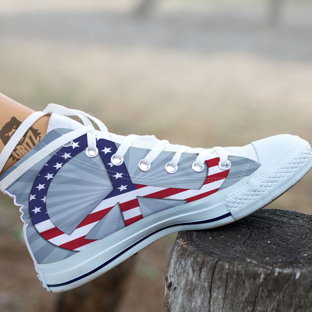 American Peace Flag Print White High Top Shoes-grizzshop