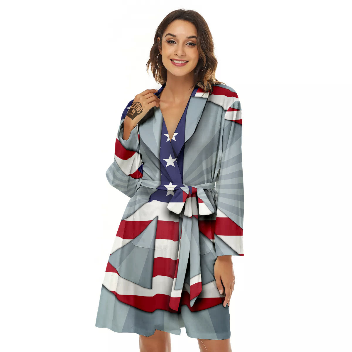 American Peace Flag Print Women's Robe-grizzshop