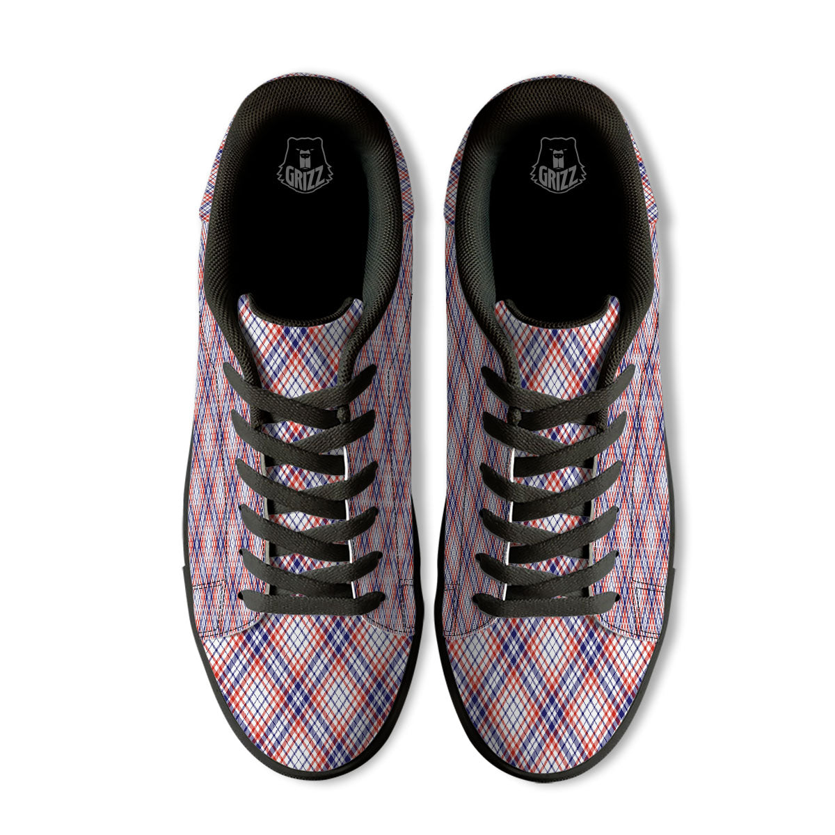 American Plaid 4th of July Print Black Low Top Sneakers-grizzshop
