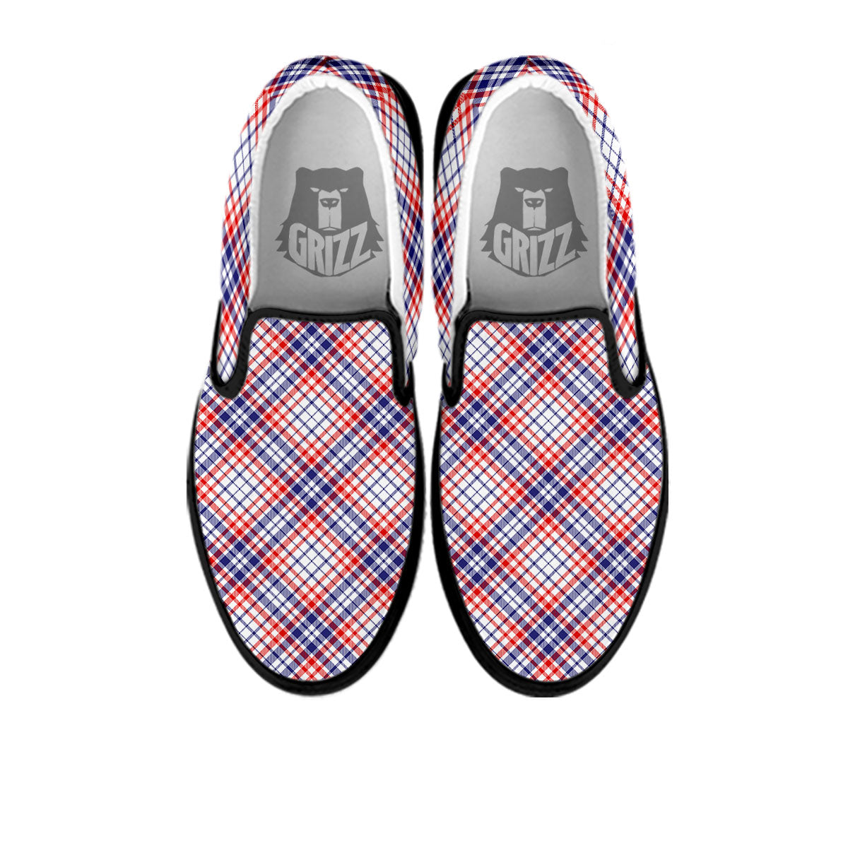 American Plaid 4th of July Print Black Slip On Shoes-grizzshop