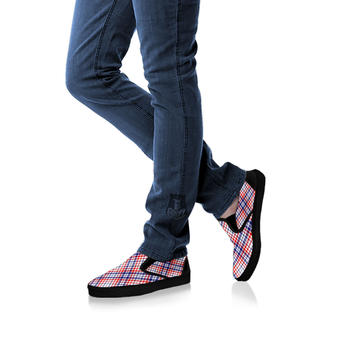 American Plaid 4th of July Print Black Slip On Shoes-grizzshop
