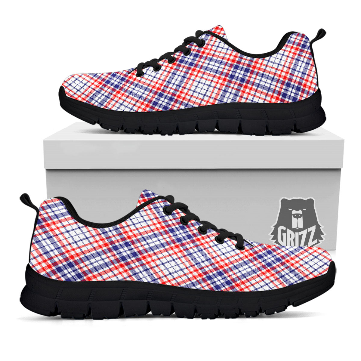 American Plaid 4th of July Print Black Sneaker-grizzshop