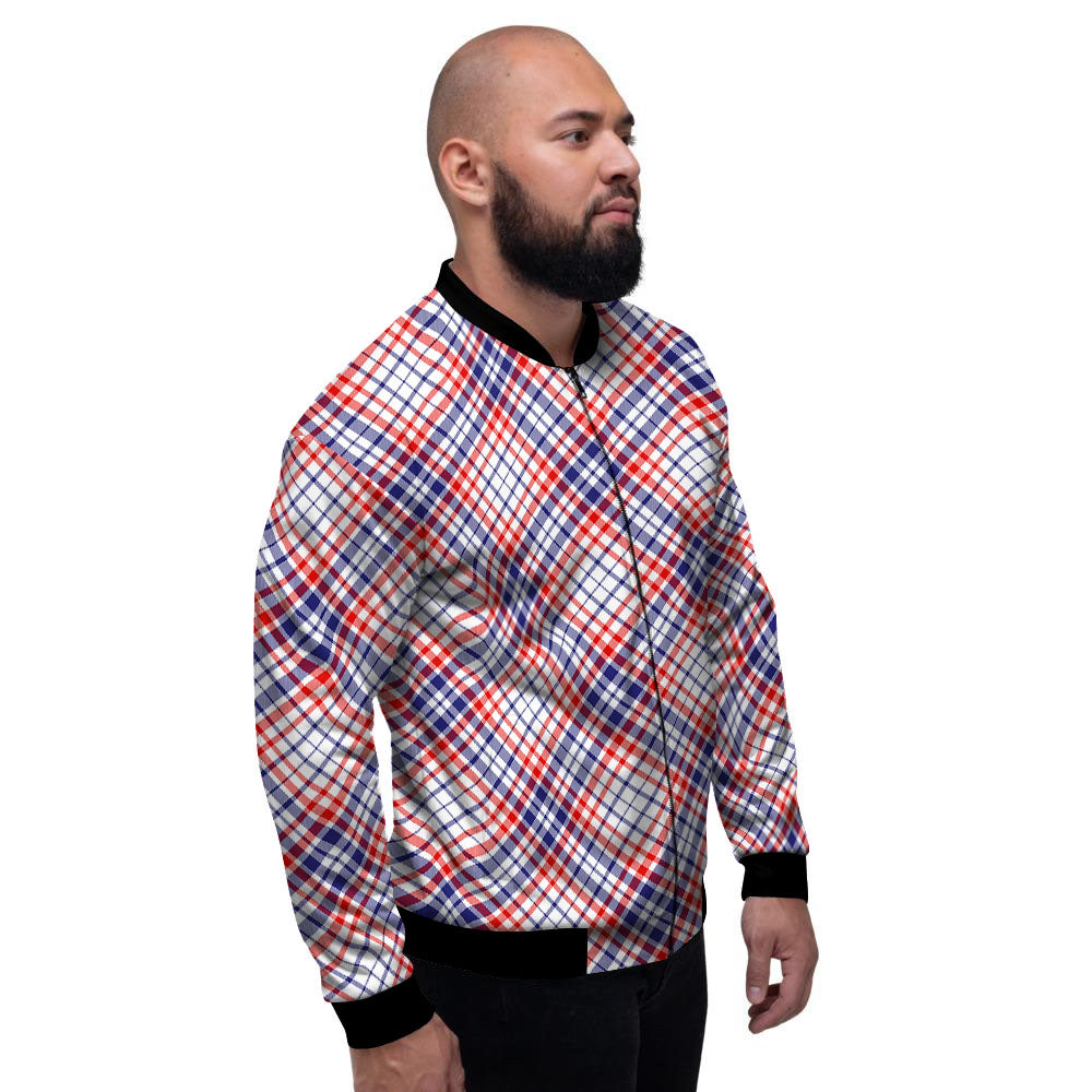 American Plaid 4th of July Print Men's Bomber Jacket-grizzshop
