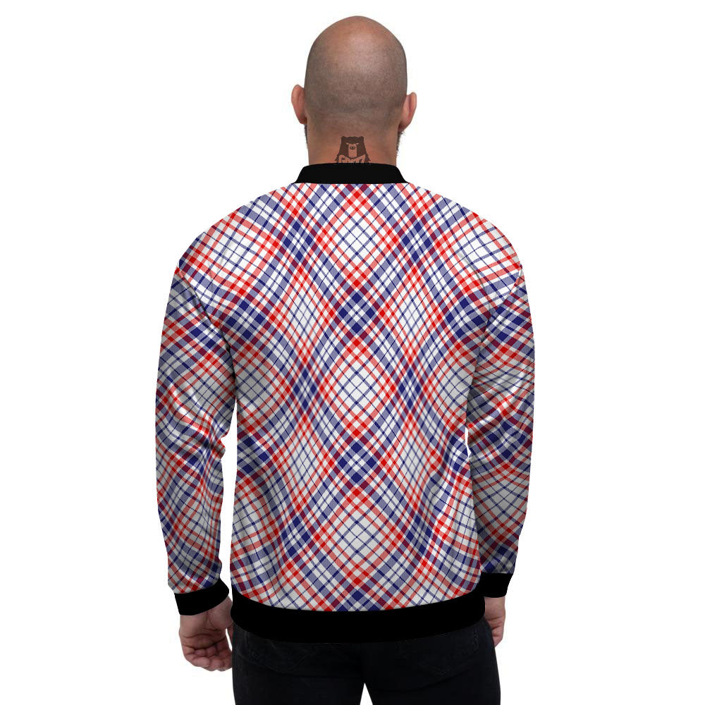American Plaid 4th of July Print Men's Bomber Jacket-grizzshop