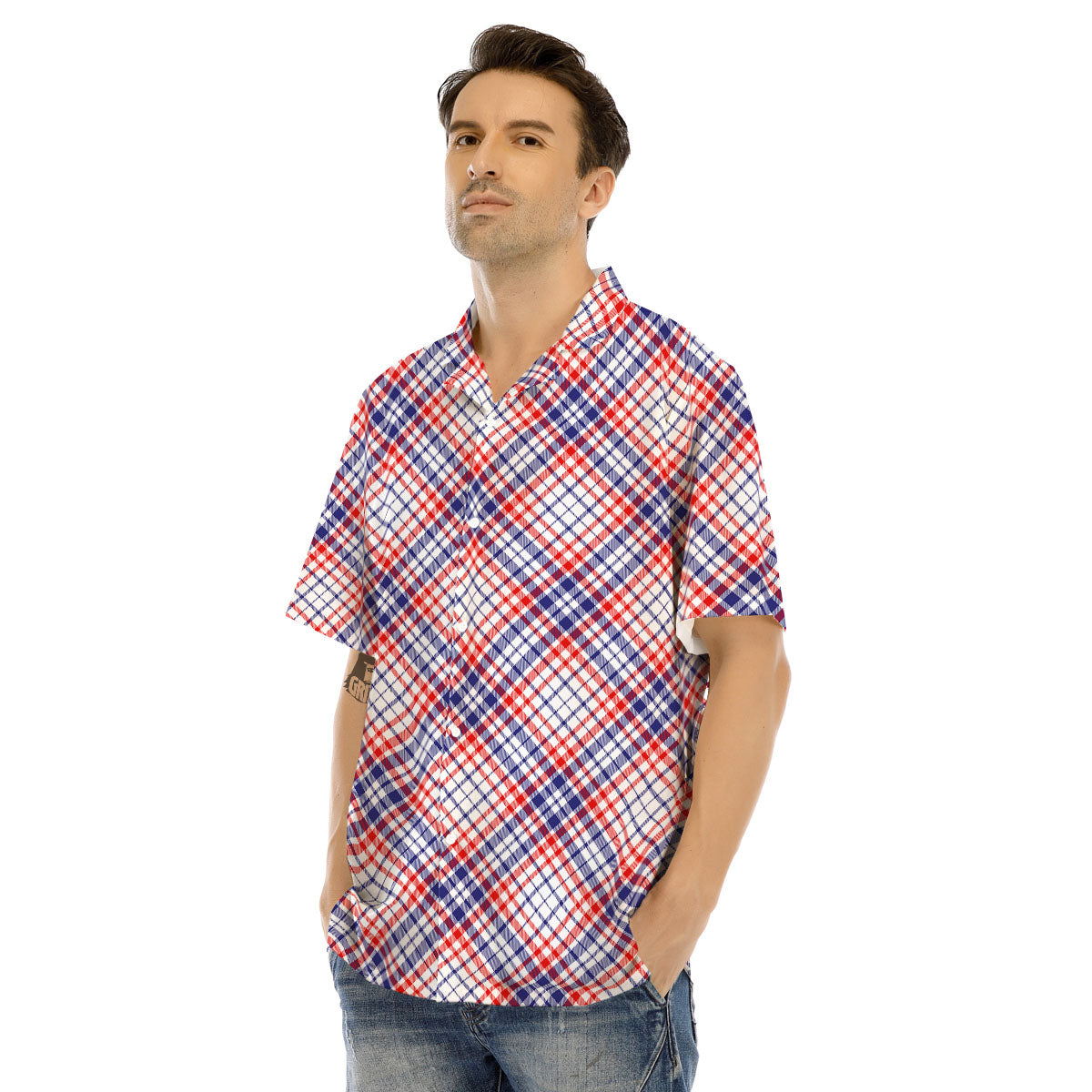 American Plaid 4th of July Print Men's Hawaiian Shirt-grizzshop
