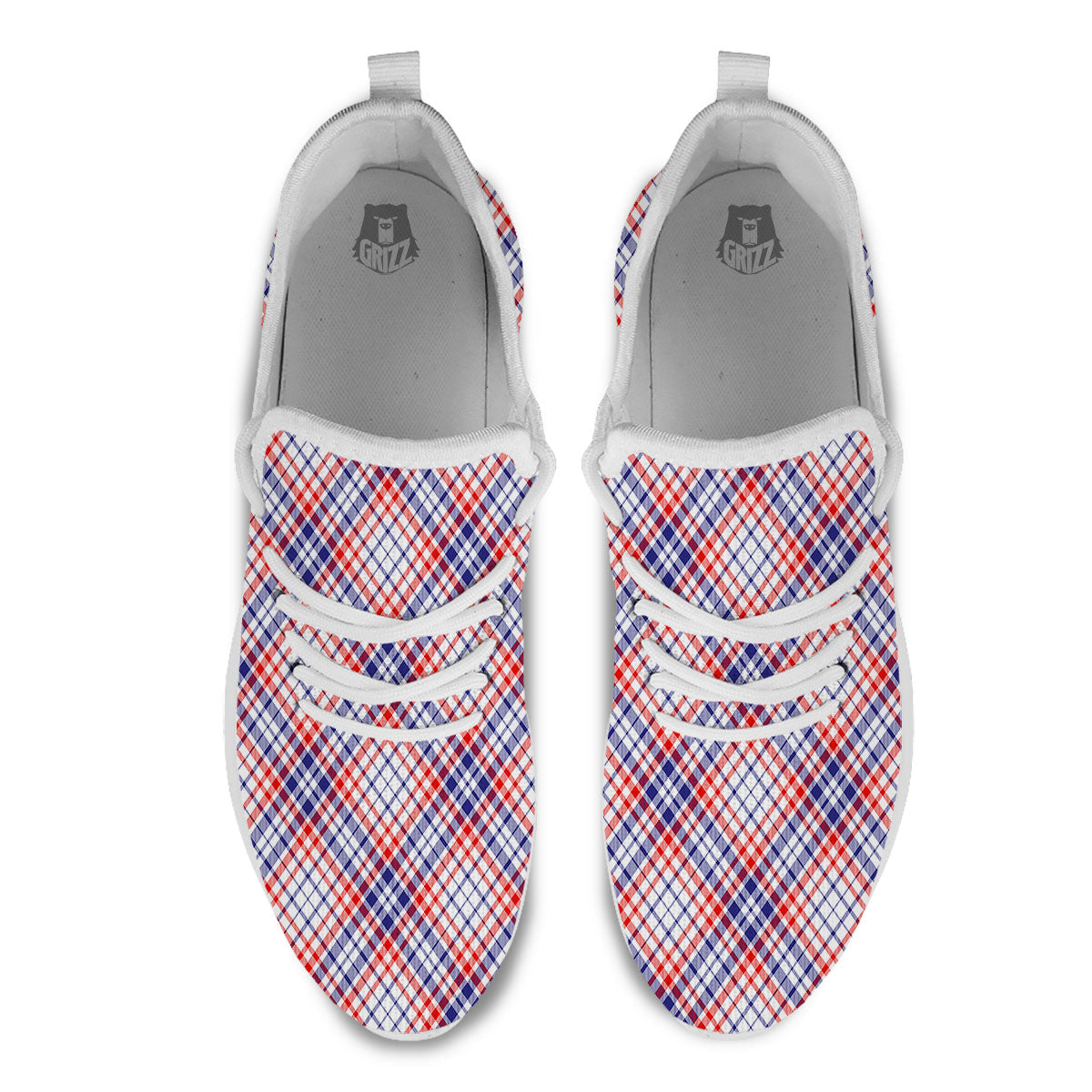 American Plaid 4th of July Print White Athletic Shoes-grizzshop