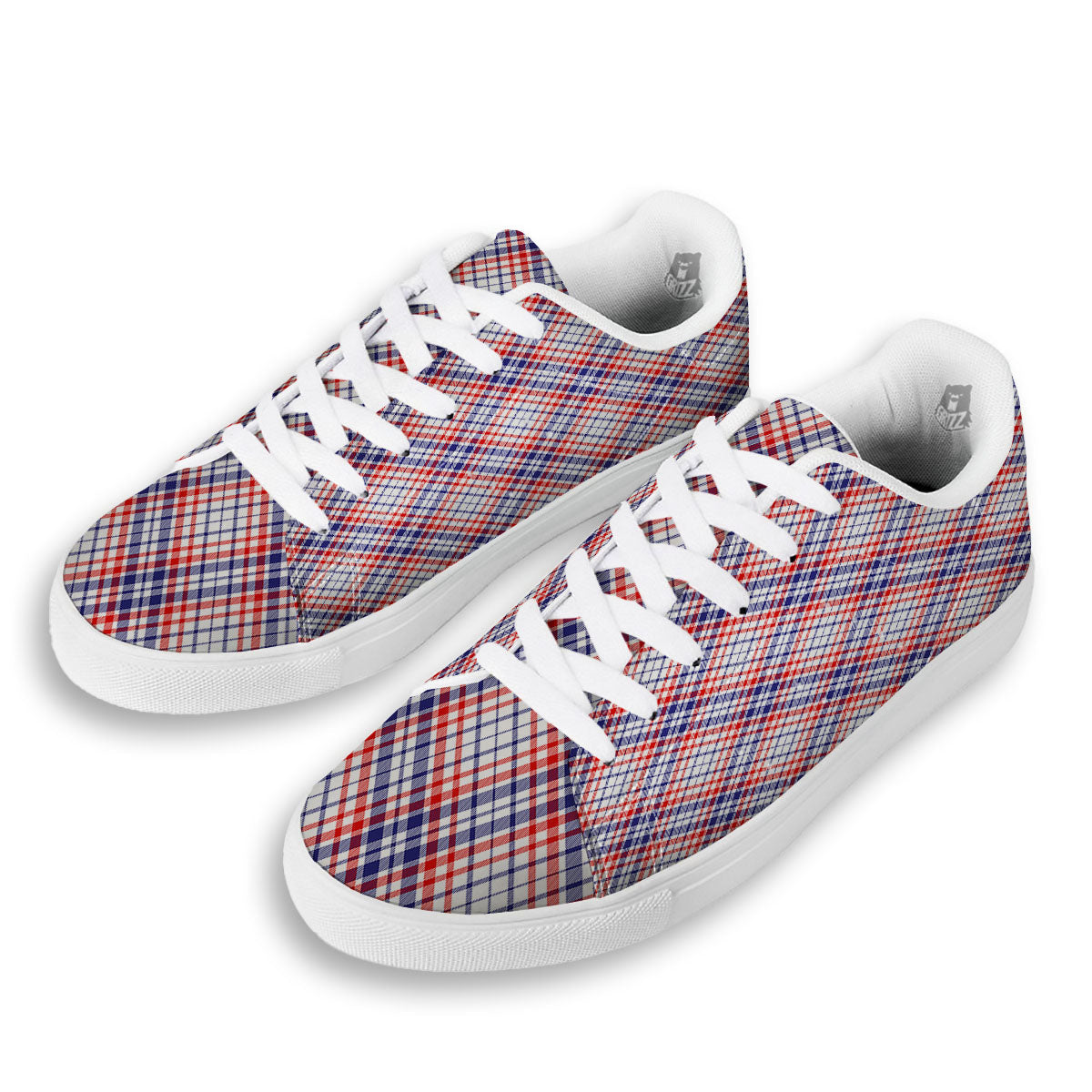 American Plaid 4th of July Print White Low Top Sneakers-grizzshop