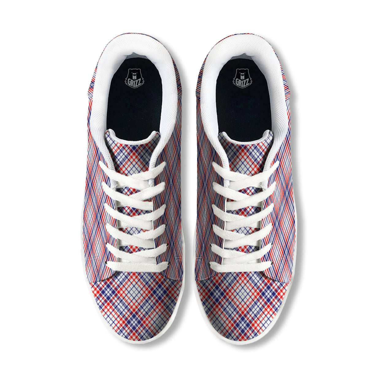 American Plaid 4th of July Print White Low Top Sneakers-grizzshop