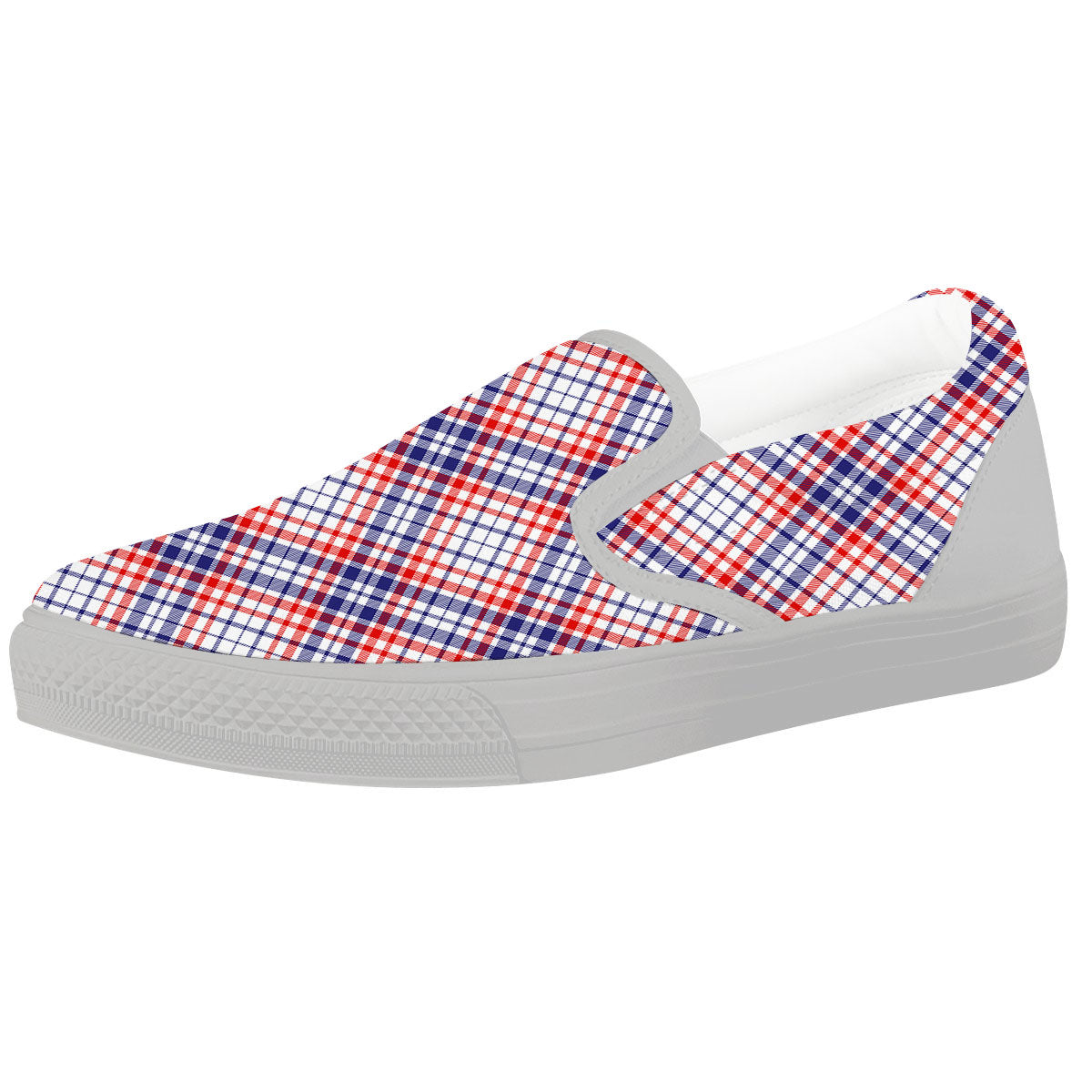 American Plaid 4th of July Print White Slip On Shoes-grizzshop