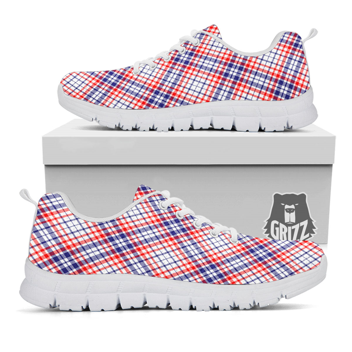 American Plaid 4th of July Print White Sneaker-grizzshop