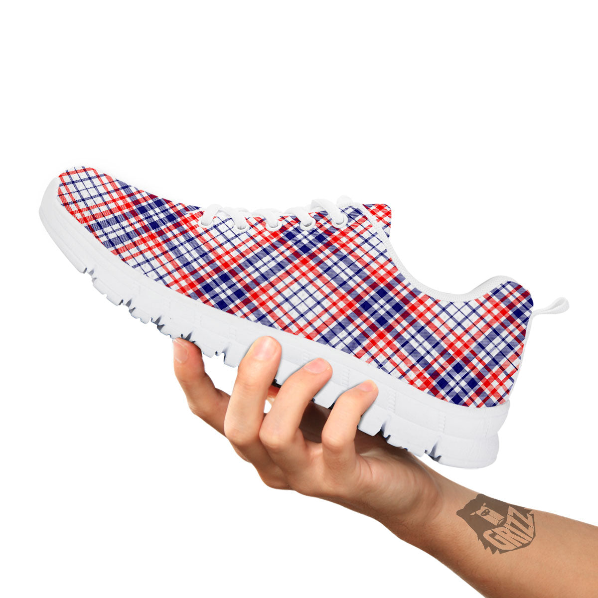 American Plaid 4th of July Print White Sneaker-grizzshop