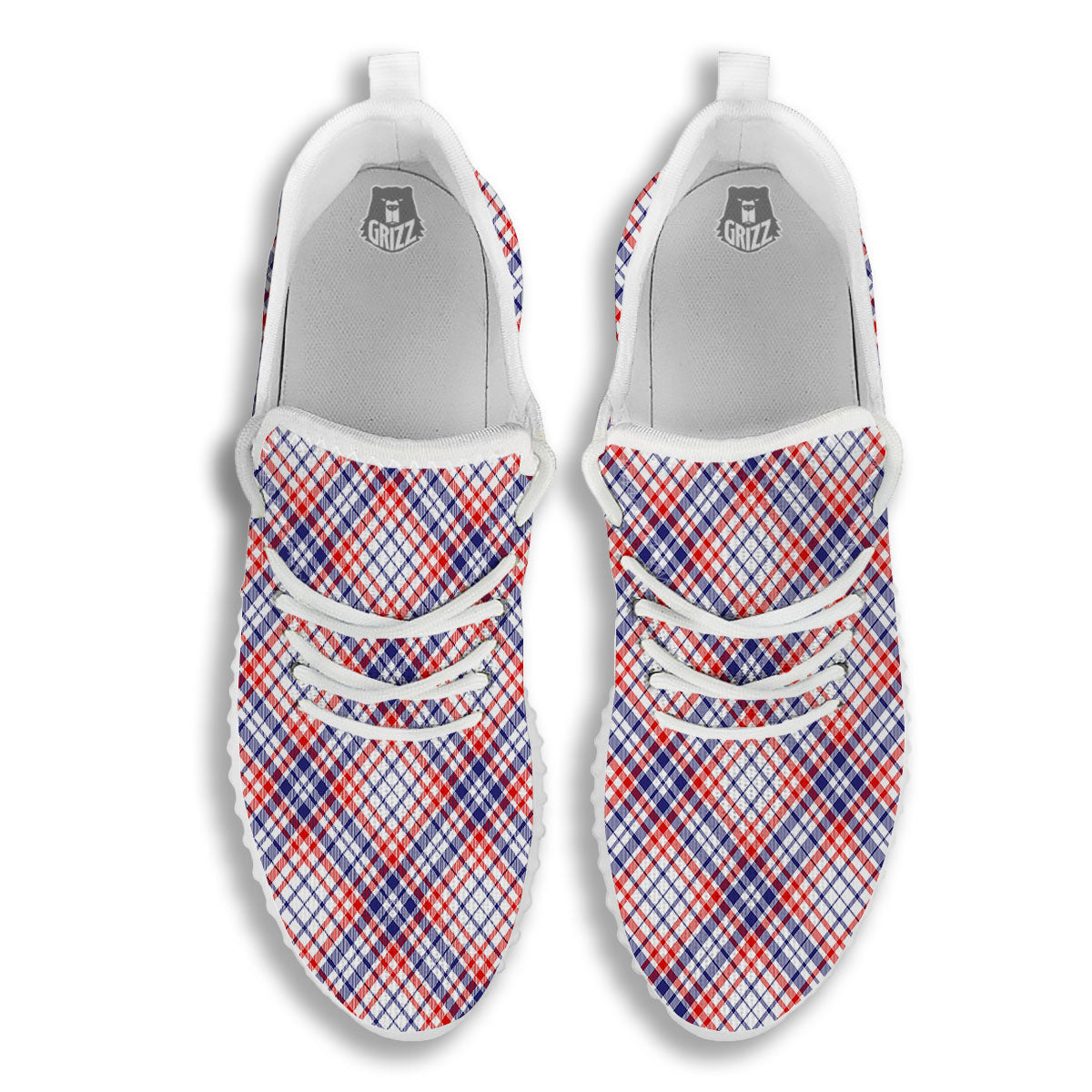 American Plaid 4th of July Print White Walking Shoes-grizzshop