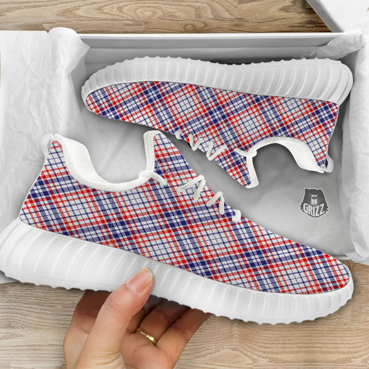 American Plaid 4th of July Print White Walking Shoes-grizzshop