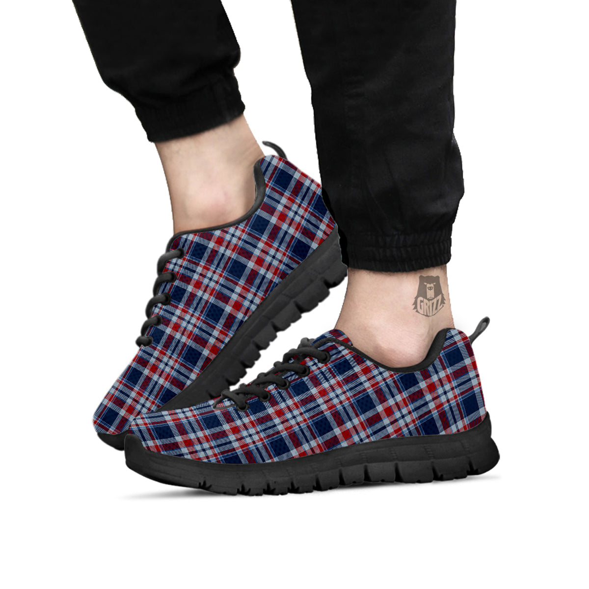 American Plaid Print Pattern Black Sneaker-grizzshop
