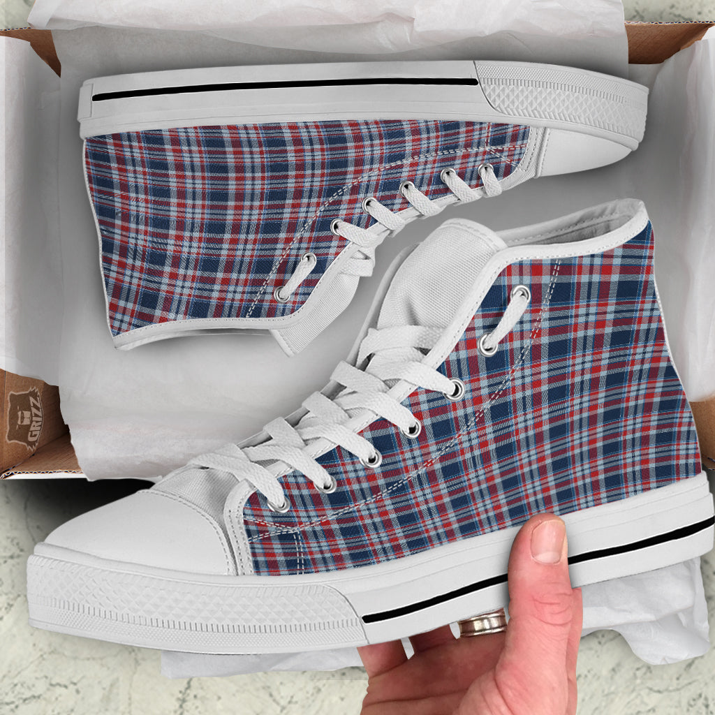 American Plaid Print Pattern White High Top Shoes-grizzshop