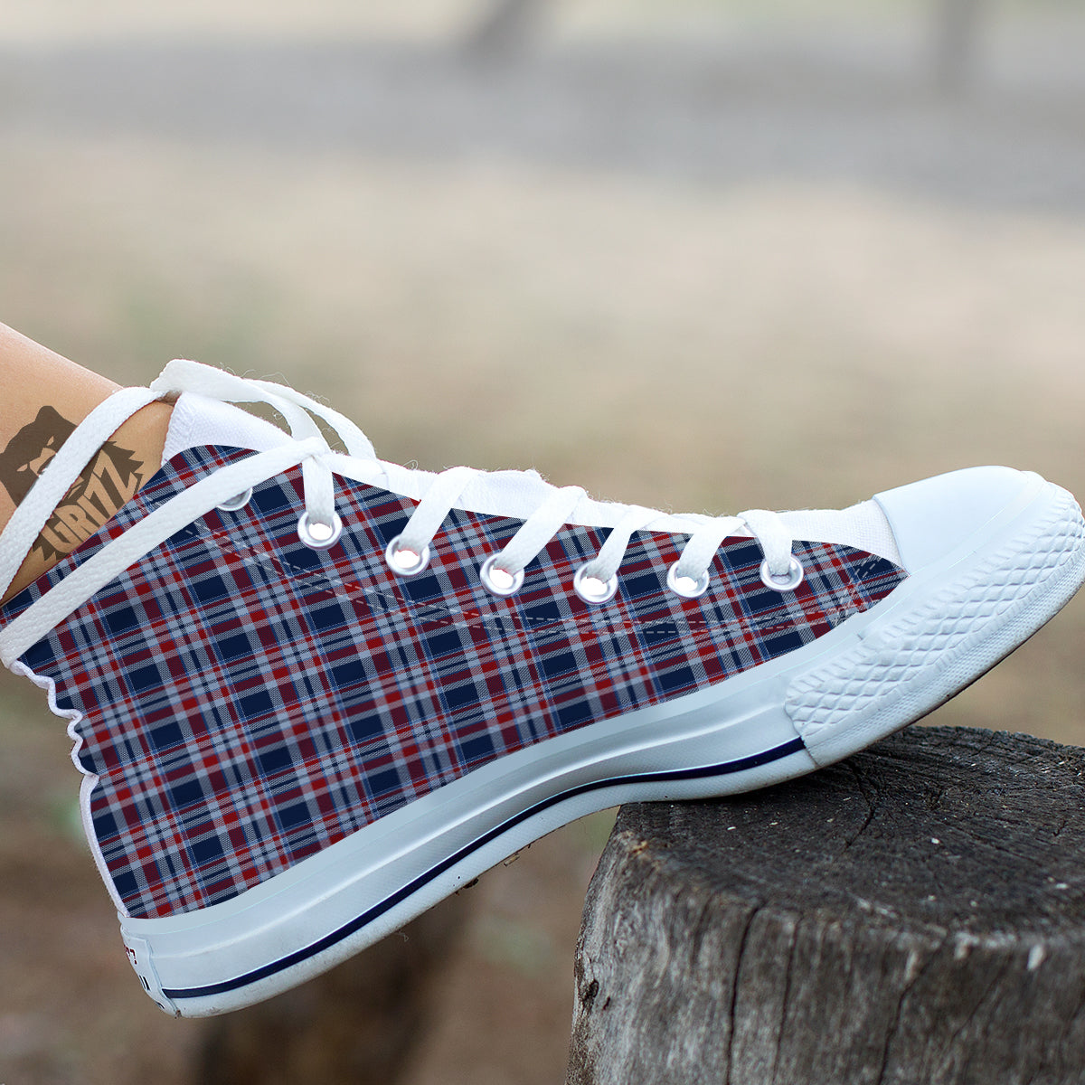 American Plaid Print Pattern White High Top Shoes-grizzshop