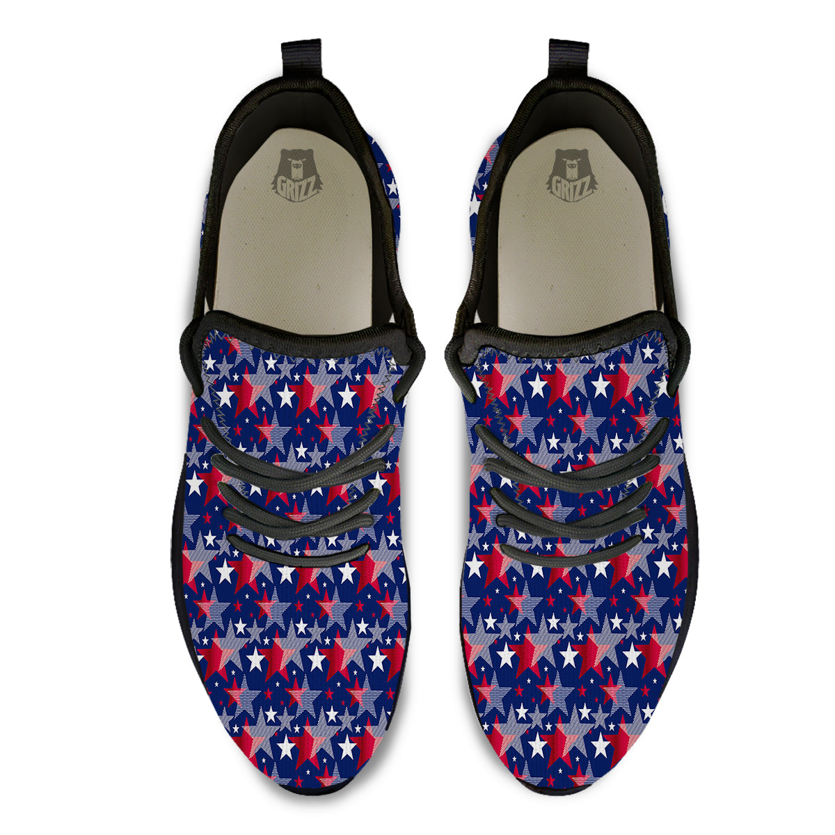 American Star 4th of July Print Pattern Black Athletic Shoes-grizzshop