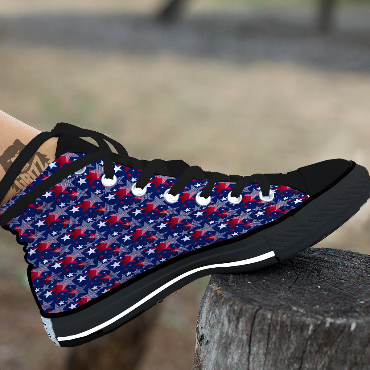 American Star 4th of July Print Pattern Black High Top Shoes-grizzshop