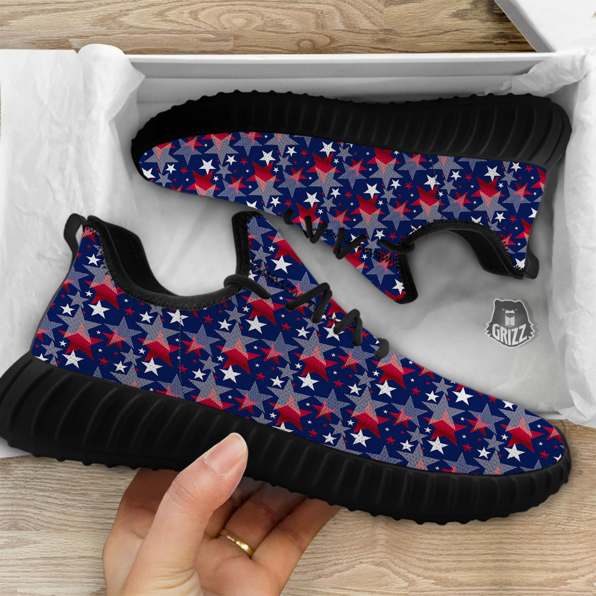American Star 4th of July Print Pattern Black Walking Shoes-grizzshop