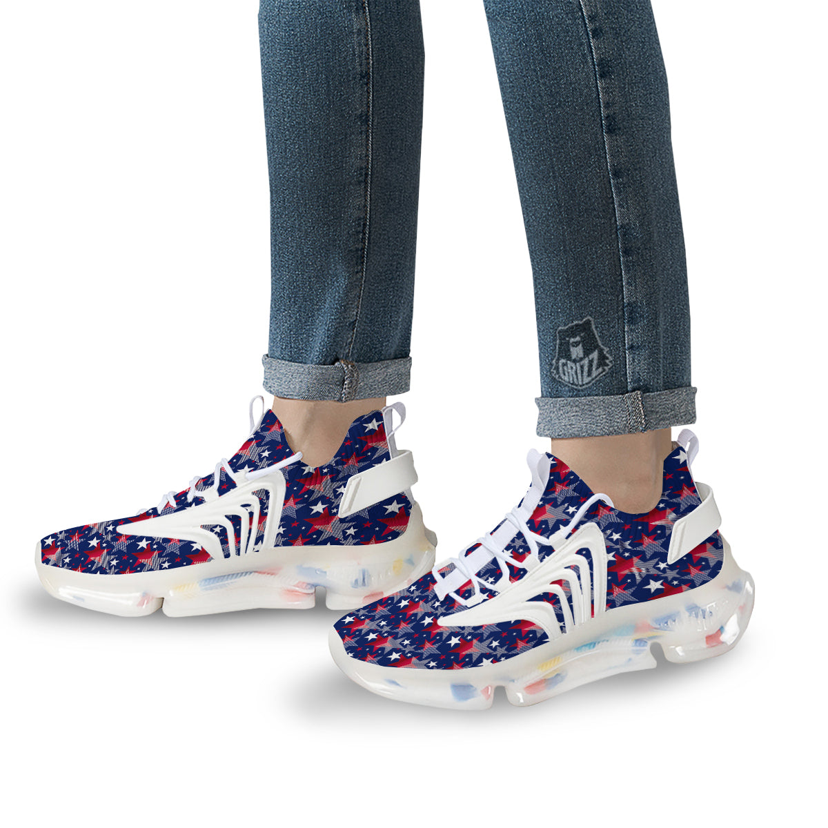 American Star 4th of July Print Pattern White Gym Shoes-grizzshop