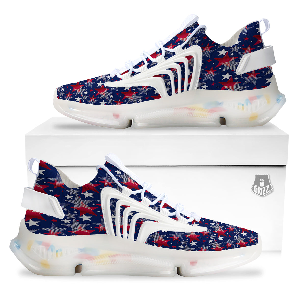 American Star 4th of July Print Pattern White Gym Shoes-grizzshop
