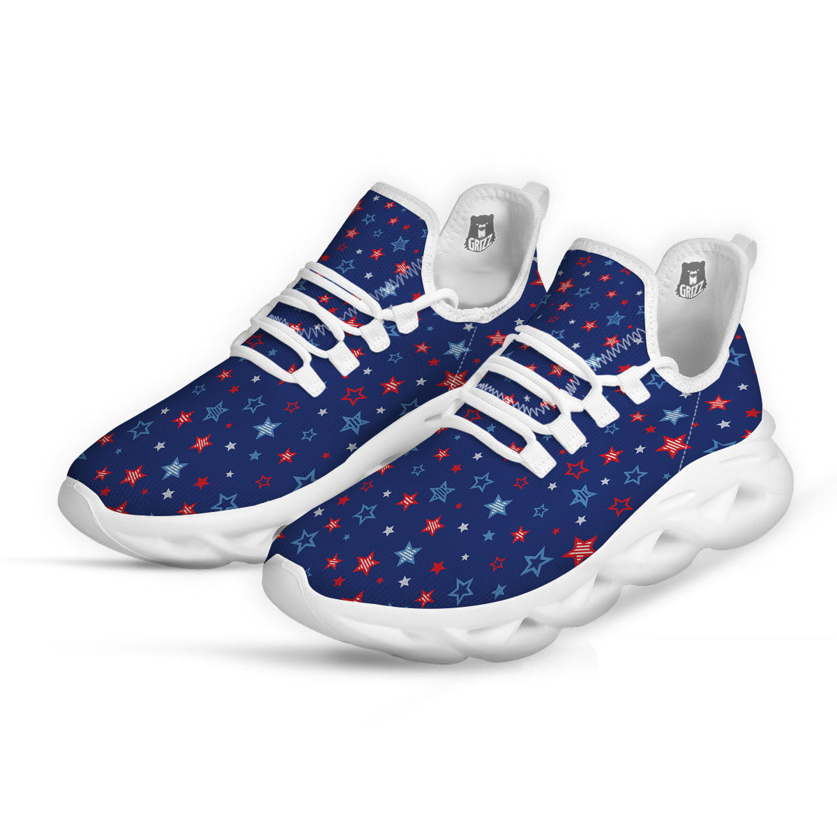 American Star Blue And Red Print Pattern White Running Shoes-grizzshop