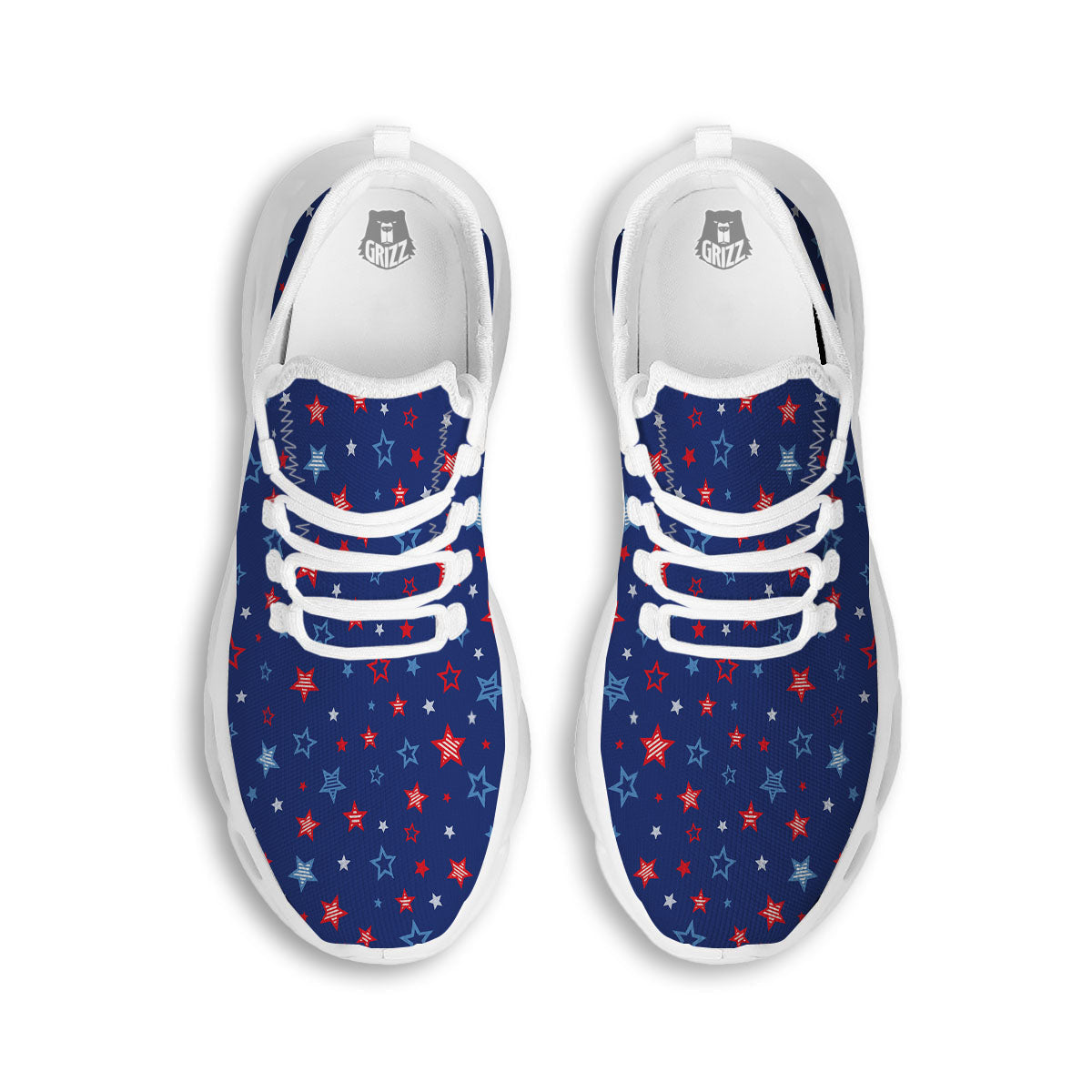 American Star Blue And Red Print Pattern White Running Shoes-grizzshop