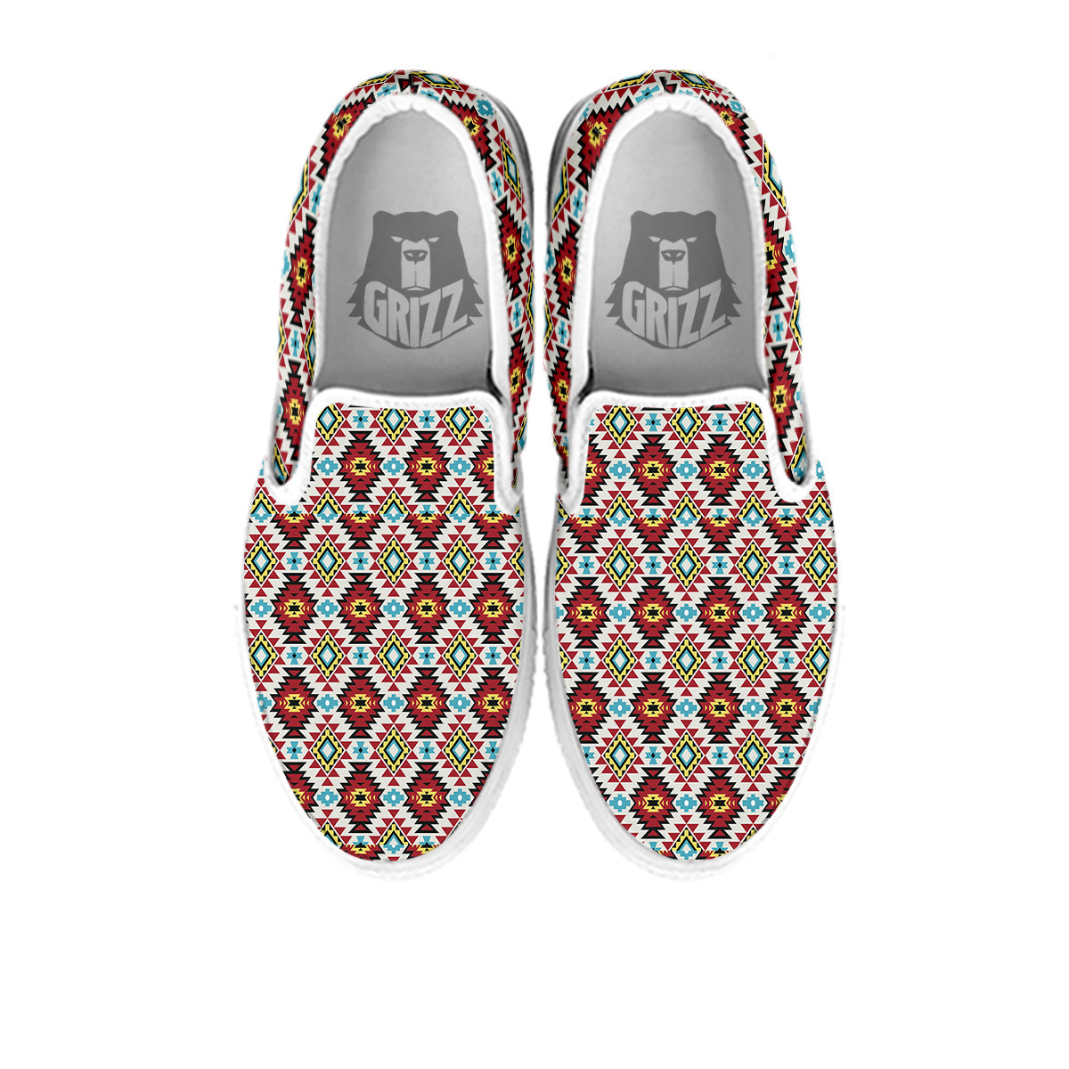 American Turquoise Native Print Pattern White Slip On Shoes-grizzshop