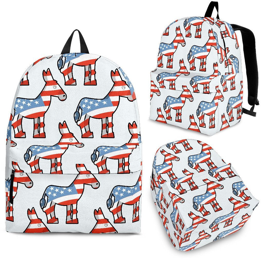 American Flag Donkey Pattern Print Backpack-grizzshop