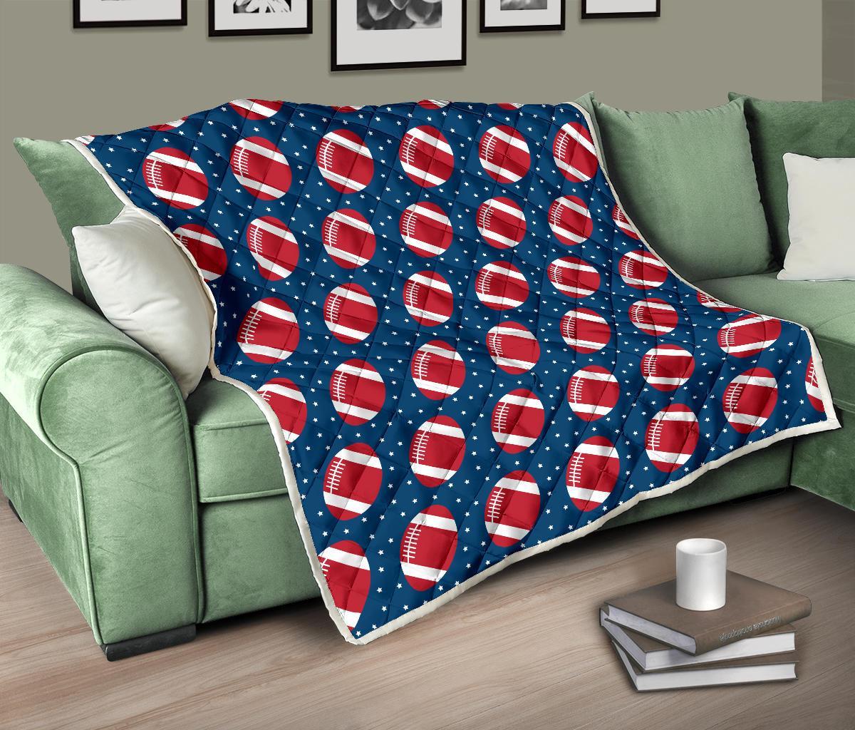 American Football Rugby Ball Print Pattern Quilt-grizzshop