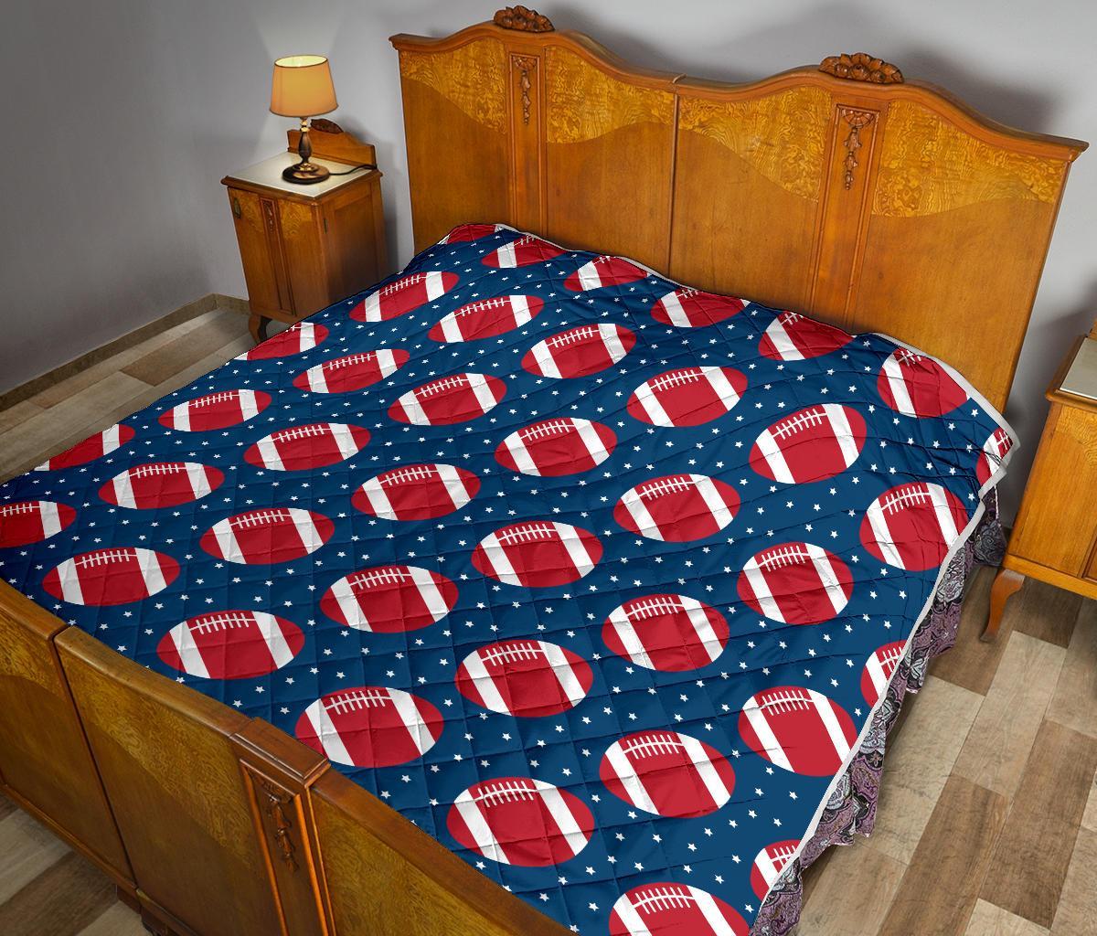 American Football Rugby Ball Print Pattern Quilt-grizzshop