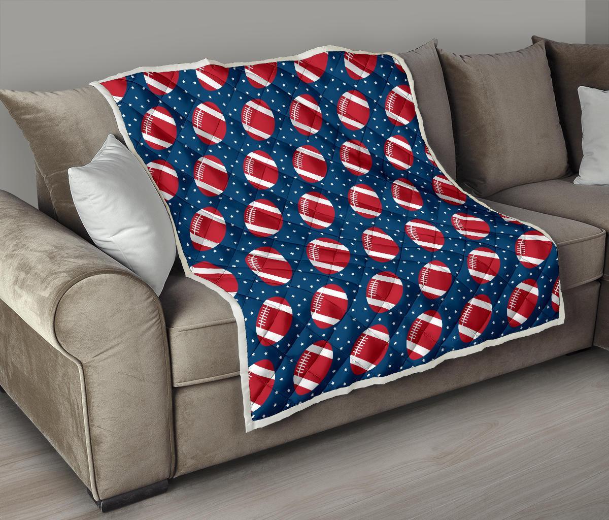 American Football Rugby Ball Print Pattern Quilt-grizzshop
