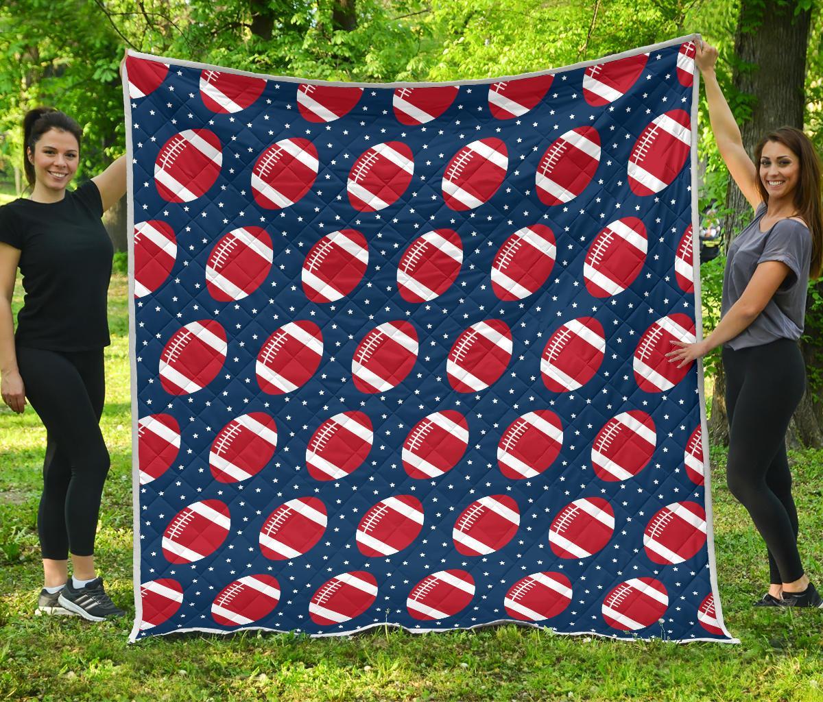 American Football Rugby Ball Print Pattern Quilt-grizzshop