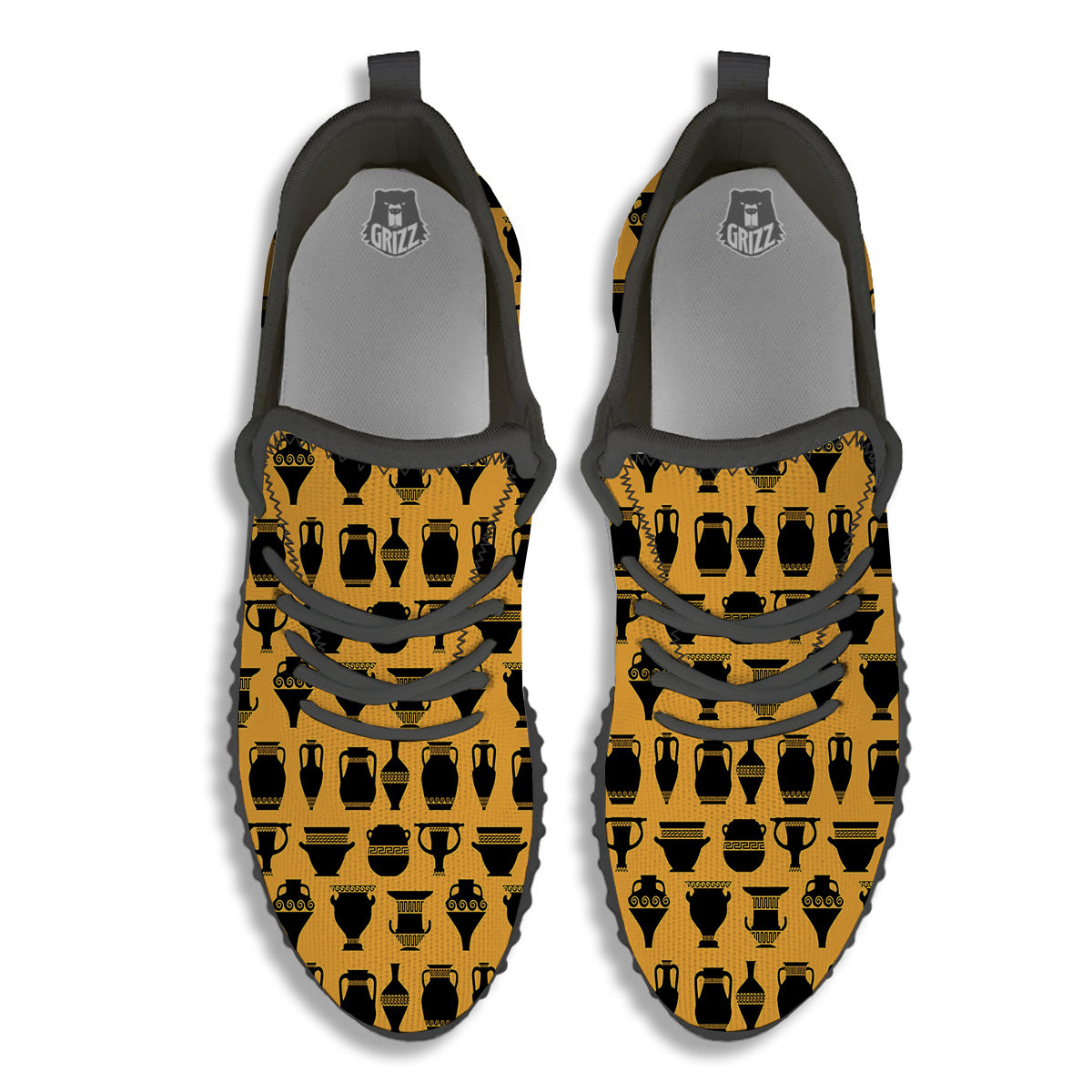 Amphora Black And Yellow Print Pattern Black Walking Shoes-grizzshop