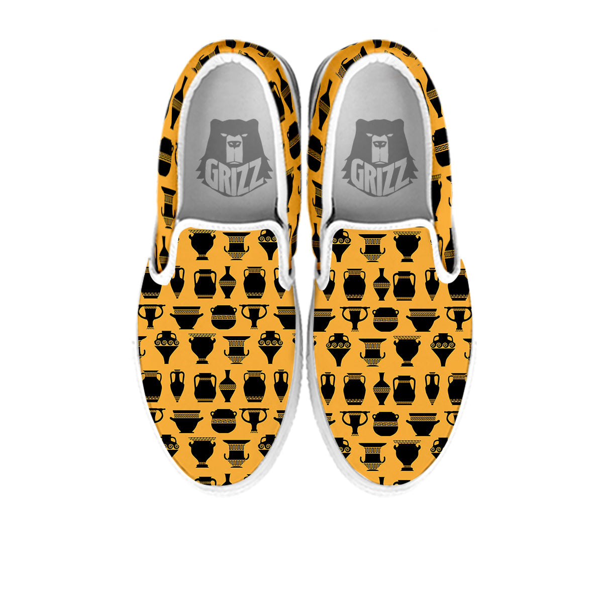 Amphora Black And Yellow Print Pattern White Slip On Shoes-grizzshop