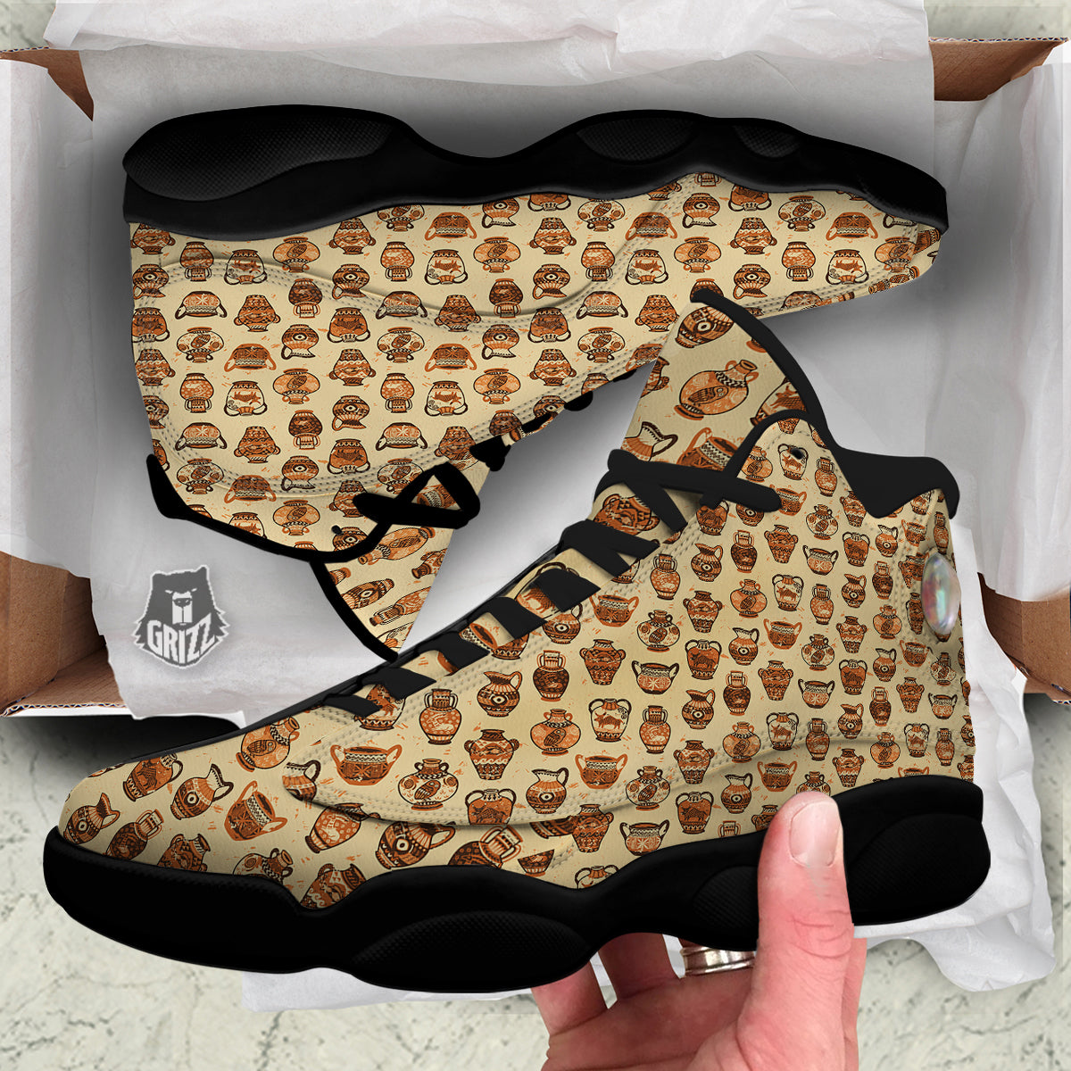 Amphora Greek Vintage Print Pattern Black Basketball Shoes-grizzshop