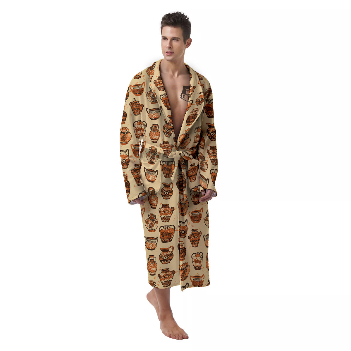 Amphora Greek Vintage Print Pattern Men's Robe-grizzshop
