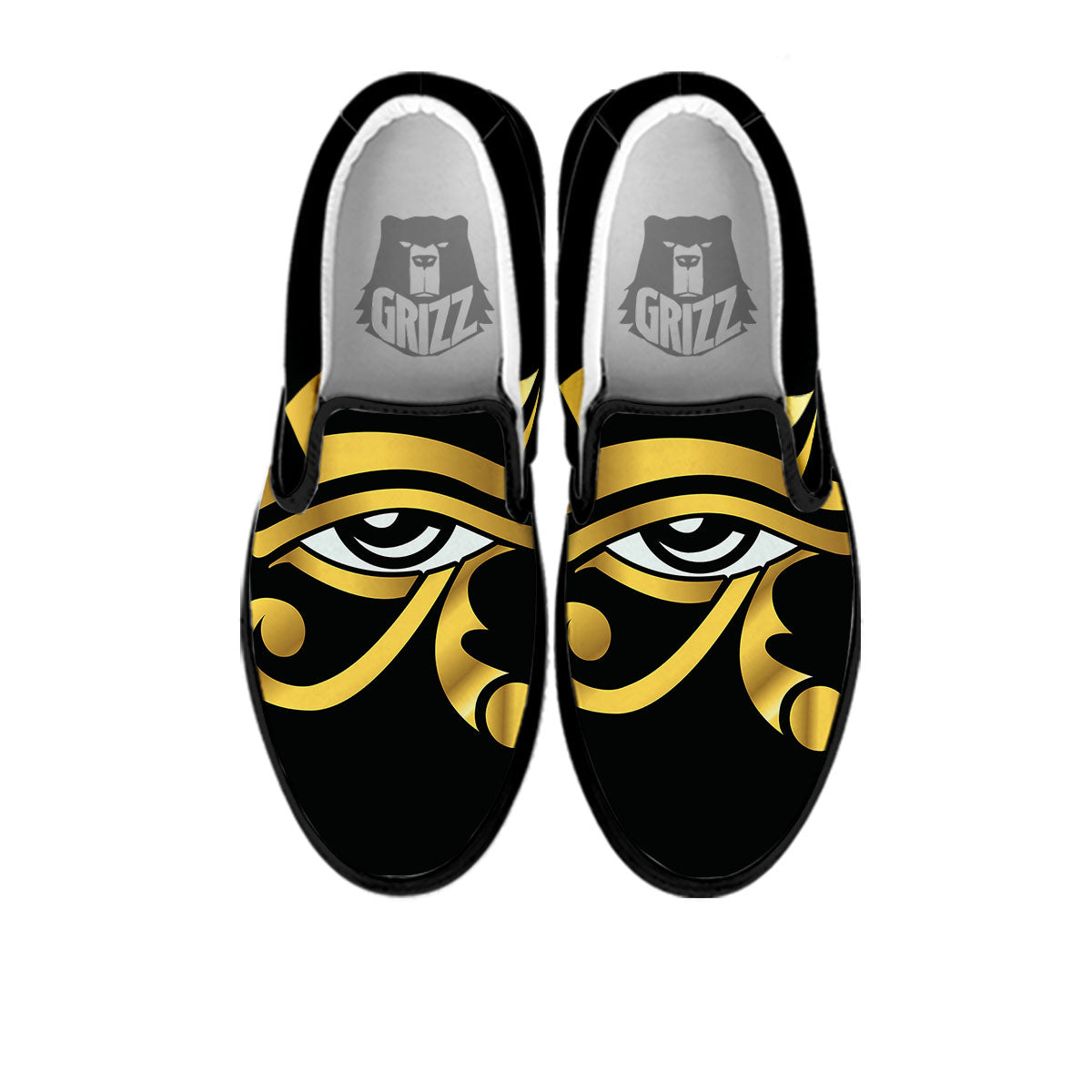 Amulet Eye Of Horus Print Black Slip On Shoes-grizzshop