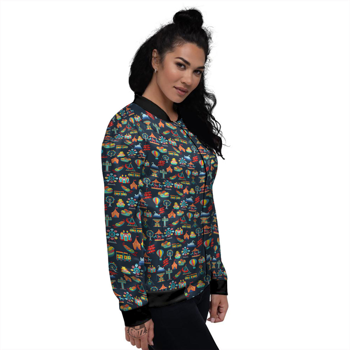 Amusement Park Colorful Print Pattern Women's Bomber Jacket-grizzshop