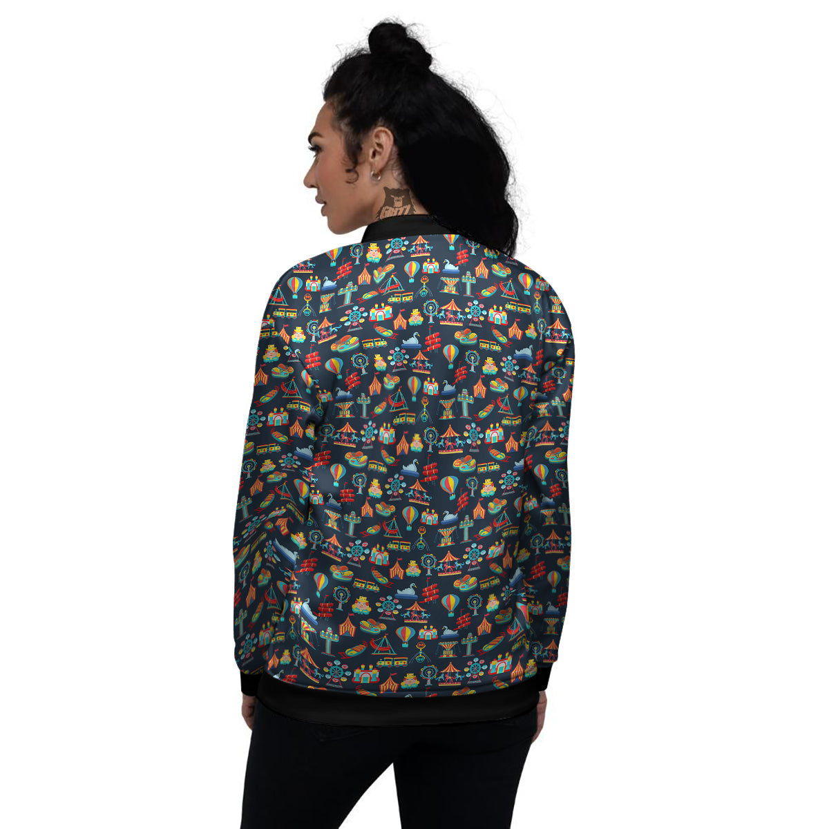 Amusement Park Colorful Print Pattern Women's Bomber Jacket-grizzshop