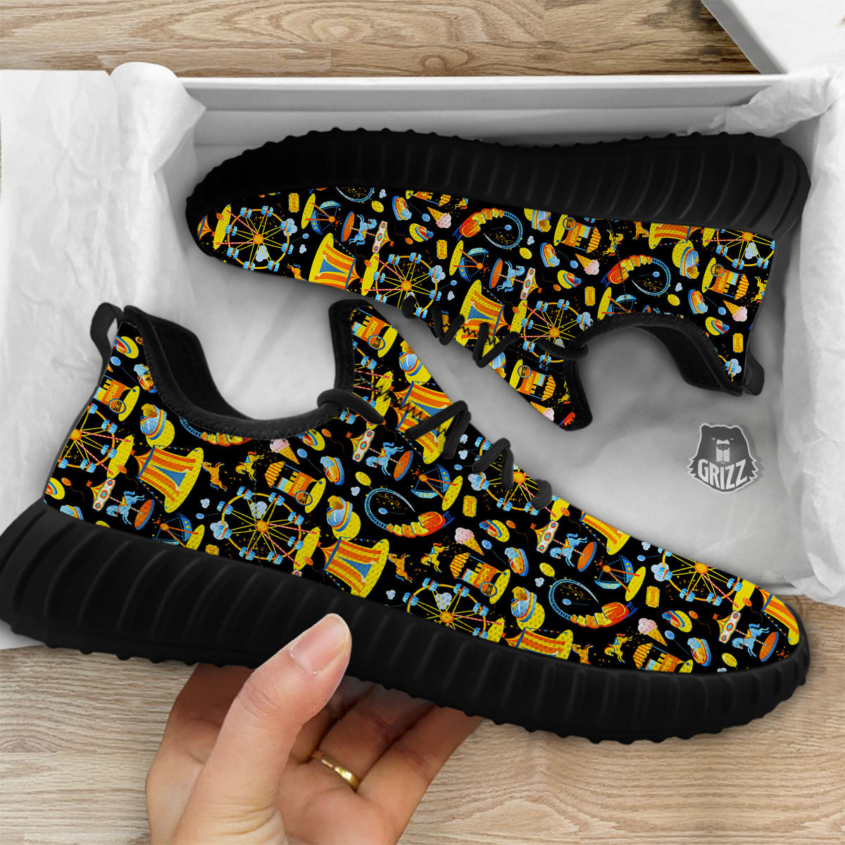 Amusement Park Entertainment Print Pattern Black Walking Shoes-grizzshop