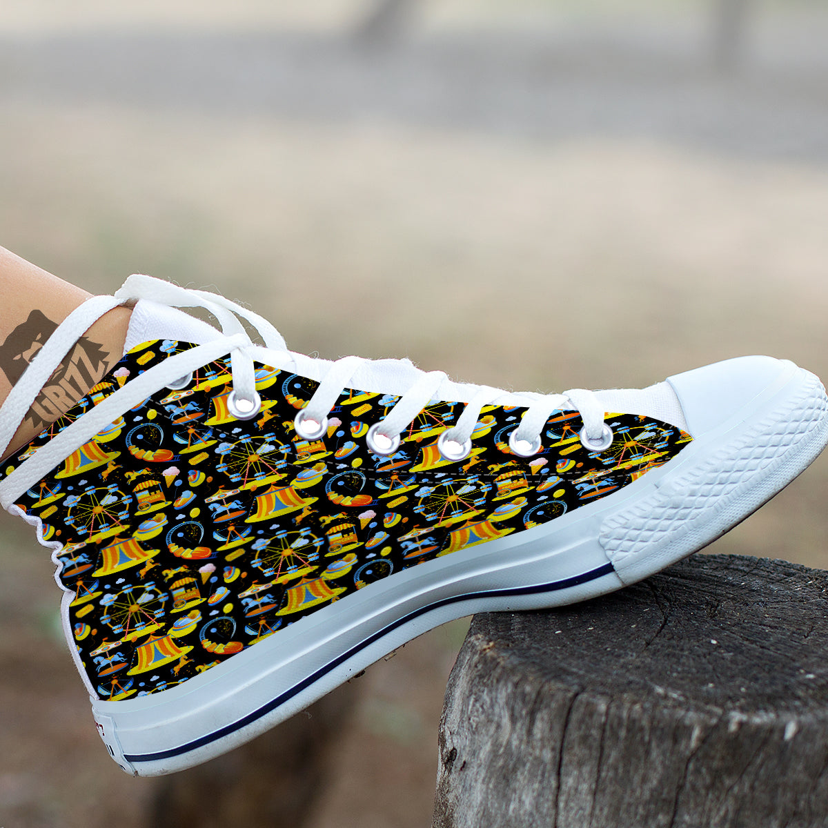 Amusement Park Entertainment Print Pattern White High Top Shoes-grizzshop