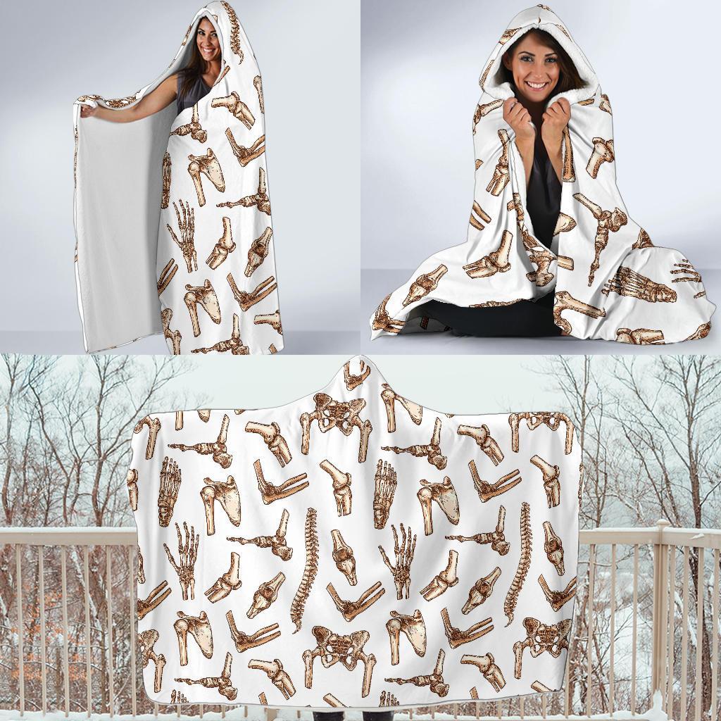 Anatomy Bone Pattern Print Hooded Blanket-grizzshop