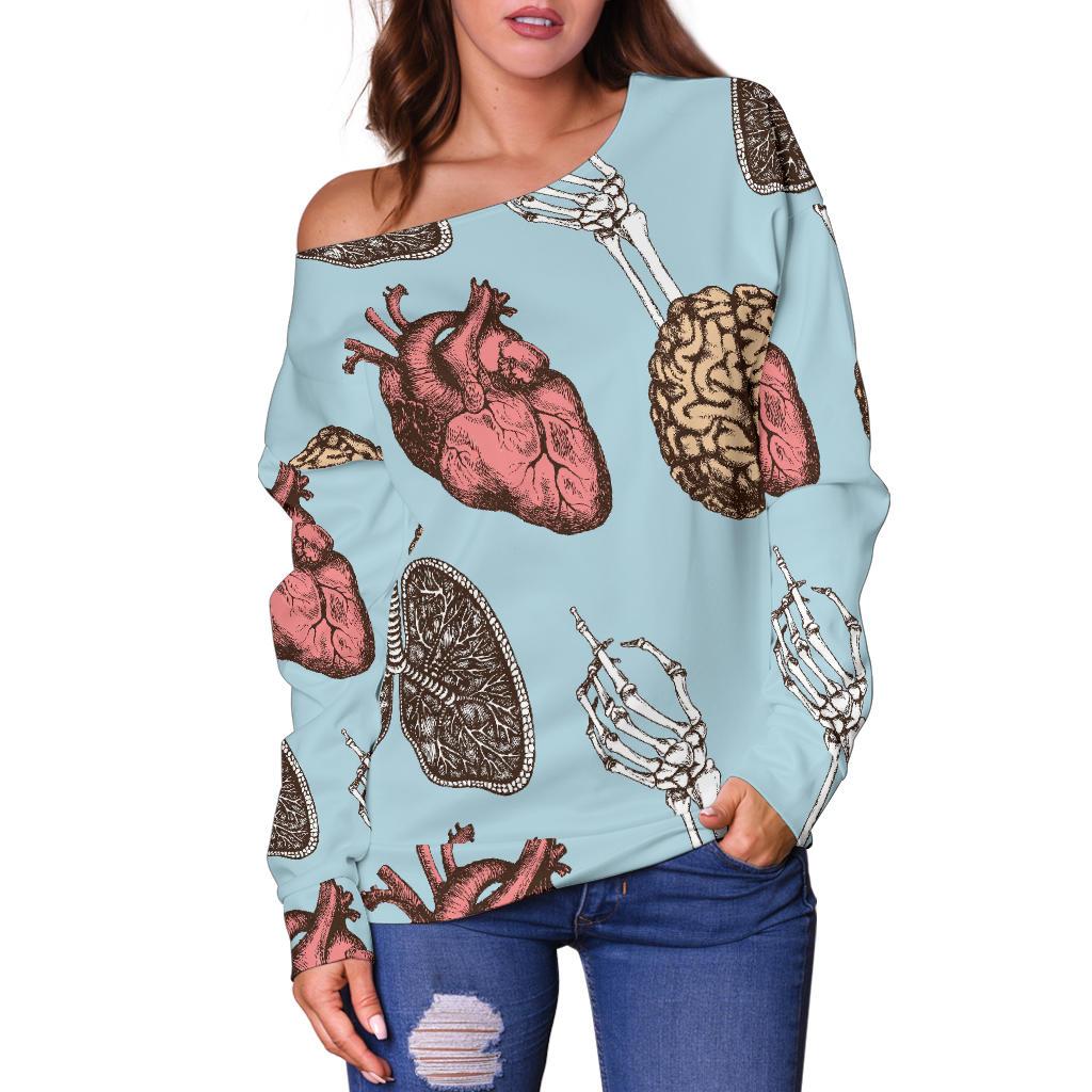 Anatomy Pattern Print Women Off Shoulder Sweatshirt-grizzshop
