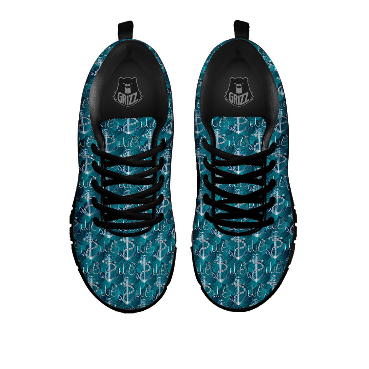Anchor Blue Print Pattern Black Sneaker-grizzshop