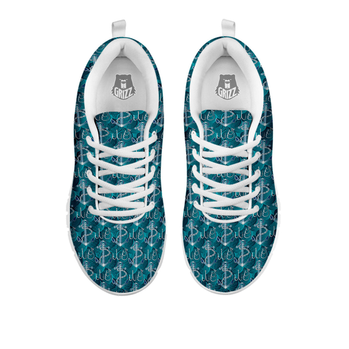 Anchor Blue Print Pattern White Sneaker-grizzshop